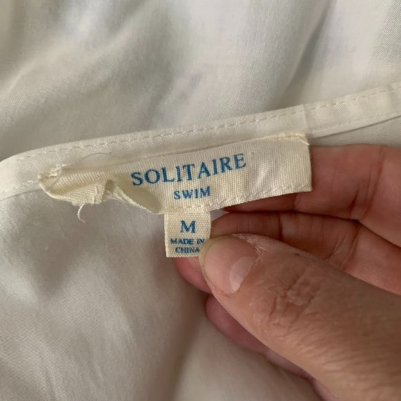 Solitaire Boho Cover Up Embroidered Tunic M White V Neck Lace Up Tassels - Picture 7 of 7